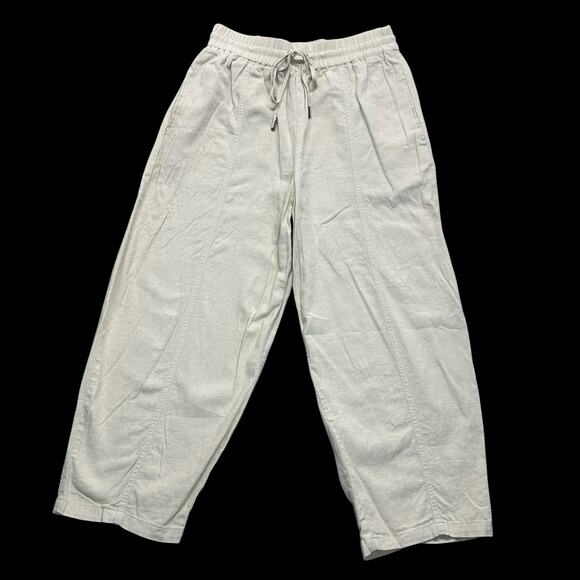 Zara Linen Blend Cropped Pants Womens Sz Medium Drawstring Pockets Slouchy - Picture 1 of 12